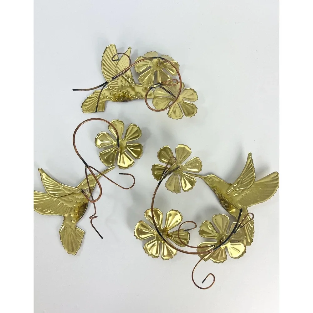 Vintage Metal‎ Art Hummingbirds Set of Three Gold Tone Wall Decor Homco 80s/90s